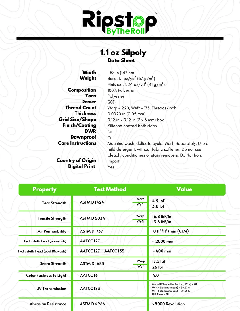 Ripstop By The Roll Tarps/Shelters 1.1 Oz Silpoly 26 Ripstop By The Roll Tarps/Shelters 1.1 Oz Silpoly
