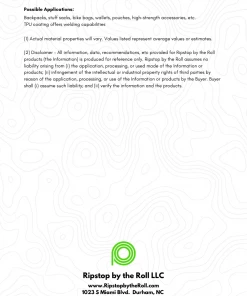Ripstop By The Roll 3.9 Oz Venom™ UHMWPE TPU Coated Fabric By Use 11 Ripstop By The Roll 3.9 Oz Venom™ UHMWPE TPU Coated Fabric By Use